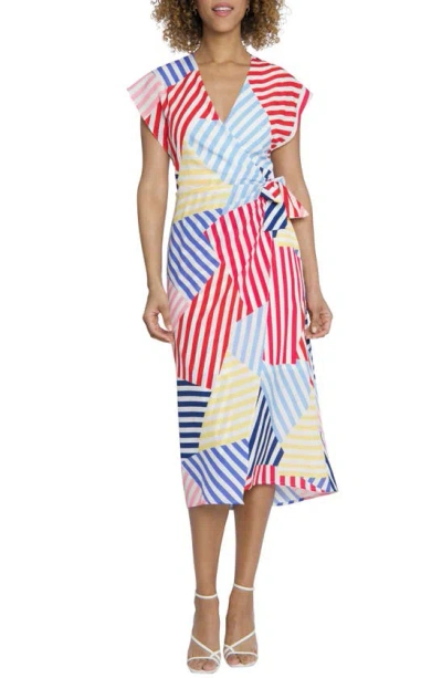 Maggy London Colorblock Wrap Midi Dress In Multi