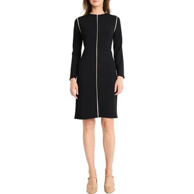 Maggy London Contrast Long Sleeve Sheath Dress In Black