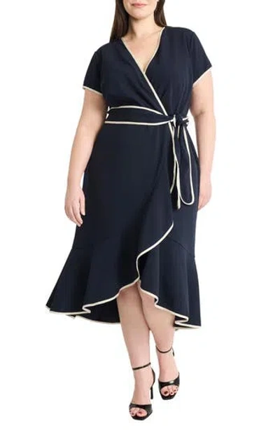 MAGGY LONDON MAGGY LONDON CONTRAST TRIM WRAP MIDI DRESS