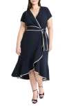 Maggy London Plus Size Contrast-trim Tie-waist Midi Dress In Twilight Navy
