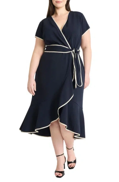 MAGGY LONDON MAGGY LONDON CONTRAST TRIM WRAP MIDI DRESS