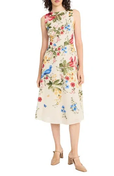 Maggy London Cotton Voile Fit & Flare Midi Dress In Cream/coral