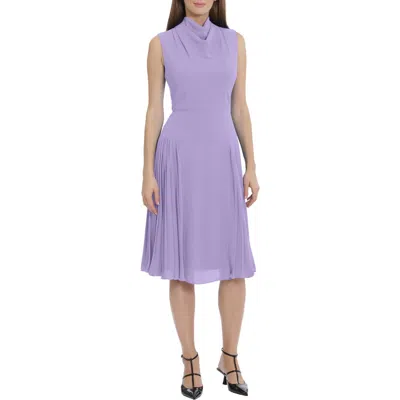 Maggy London Cowl Neck Sleeveless Pleated Midi Dress In Violet