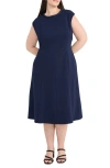 Maggy London Plus Size Chain-trim Midi Fit & Flare Dress In Navy Blazer