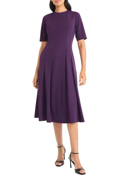 Maggy London Double Pleat A-line Midi Dress In Purple