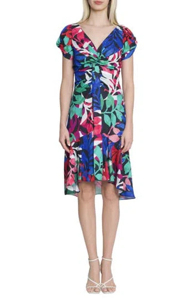 Maggy London Drape Front Midi Dress In Black/blossom Pink