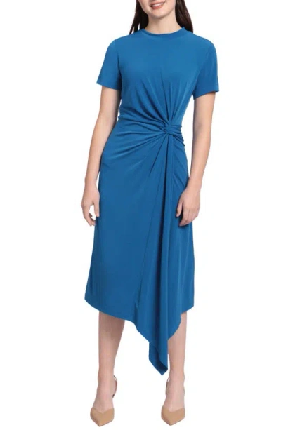 Maggy London Drape Front Midi Dress In Classic Blue