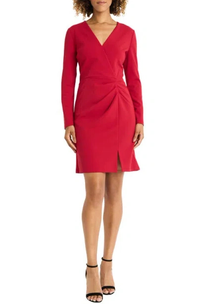Maggy London Drape Long Sleeve Scuba Crepe Faux Wrap Dress In Arresting Red  | ModeSens