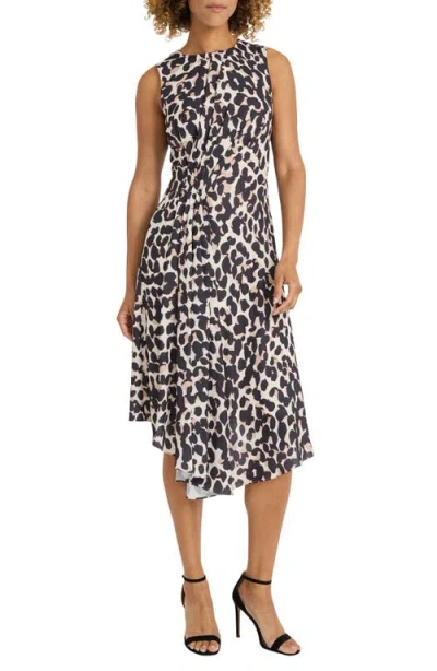 Maggy London Drape Side Midi Dress In Cream/ Taupe