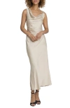 MAGGY LONDON DRAPED ASYMMETRIC COWL NECK GOWN