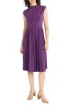 Maggy London Draped Bodice Cap Sleeve Pleated Midi Dress In Plum