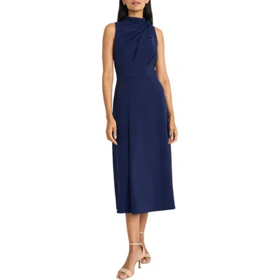 midi navy blue dresses for wedding guest ZAPAKA Women NavyMother of the Bride Dress with 3/4 Sleeves 2 Piece Chiffon Midi  Wedding Guest Dress