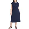 Maggy London Draped Bodice Cap Sleeve A-line Midi Dress In Blue