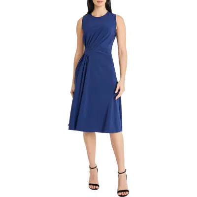 Maggy London Draped Midi Dress In Blue