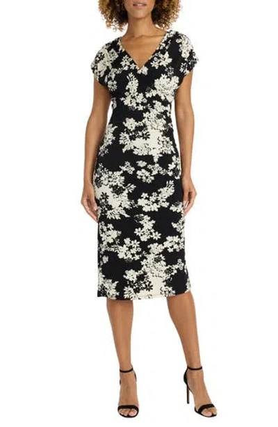 Maggy London Draped Short Sleeve Midi Dress In Black