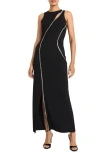 Maggy London Embellished Trim Sleeveless Gown In Black