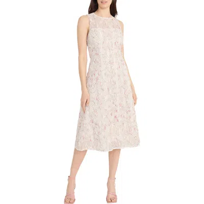 Maggy London Embroidered A-line Midi Dress In Ivory/magenta