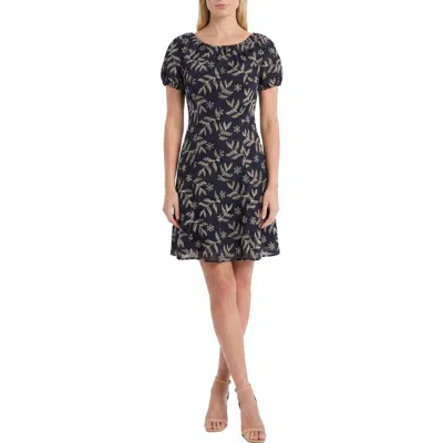 Maggy London Embroidered Fit & Flare Minidress In Blue