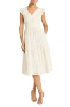 Maggy London Eyelet Ruffle Sleeve Tiered Dress In Antique White