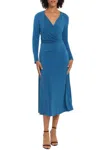 Maggy London Faux Wrap Long Sleeve Midi Dress In Classic Blue