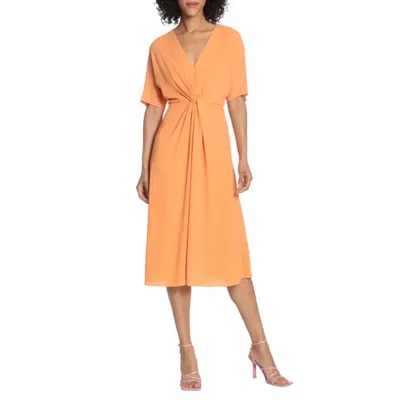 Maggy London Fia Dress Orange Twist Front Short Sleeve V-neck Jzz343 In Brown