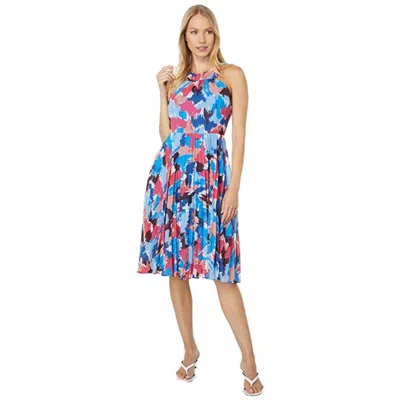 Maggy London Fit & Flare Dress Multicolor Printed Pleated Halter Jzz116