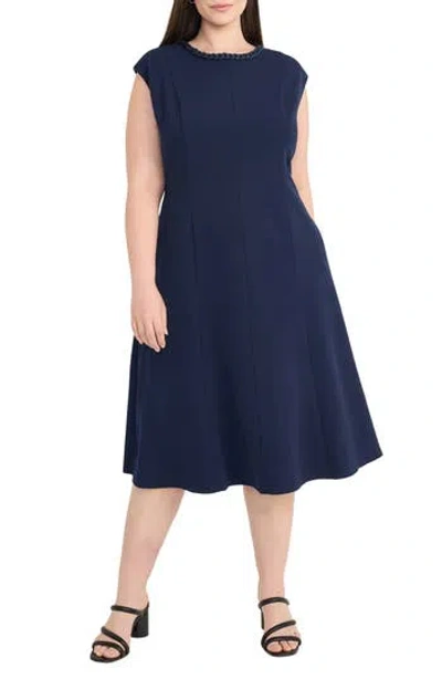 Maggy London Fit & Flare Midi Dress In Blue