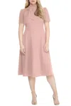 Maggy London Fit And Flare Tie Neck Dress In Shell Pink In Neutral