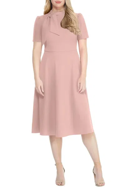 Maggy London Fit And Flare Tie Neck Dress In Shell Pink In Neutral