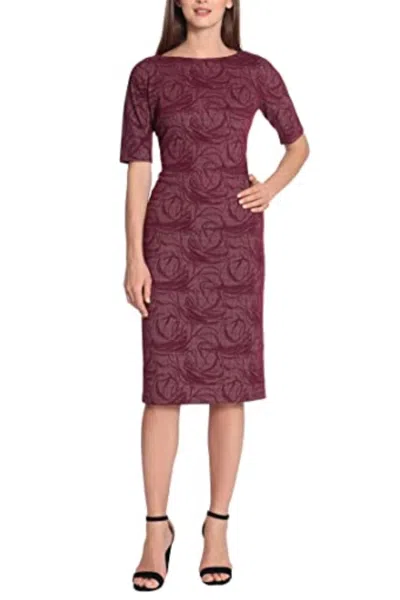 Maggy London Fitted Jacquard Dress In Wine White In Burgundy
