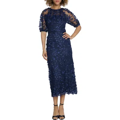 Maggy London Floral Appliqué Midi Dress In Navy