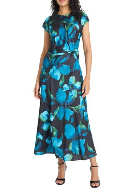 Maggy London Floral Cap Sleeve A-line Maxi Dress In Multi