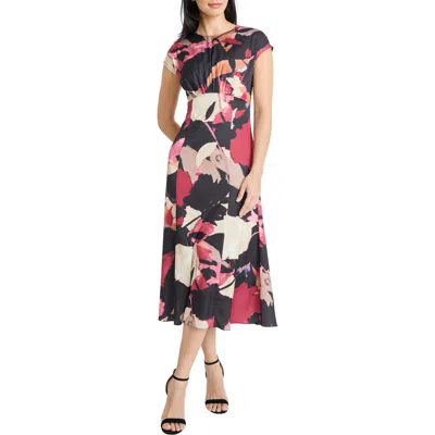 Maggy London Floral Cap Sleeve A-line Midi Dress In Multi