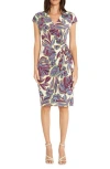 Maggy London Floral Cap Sleeve Matte Jersey Wrap Dress In Soft White/arles Yellow