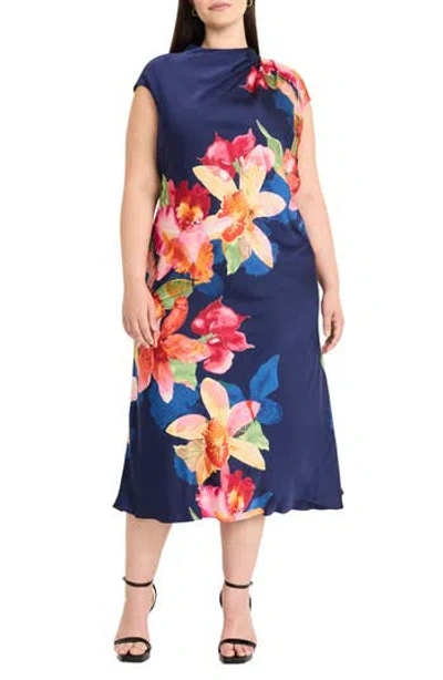 Maggy London Floral Cap Sleeve Midi Dress In Multi