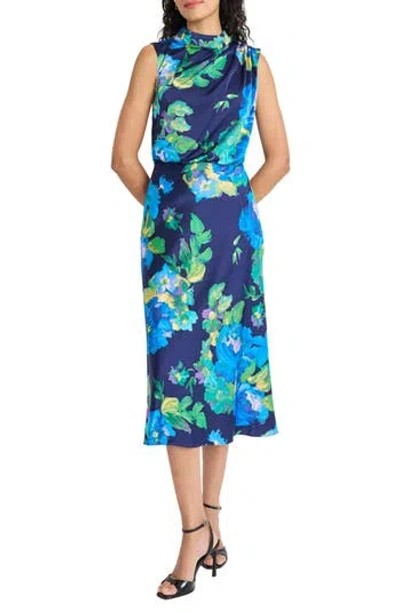 Maggy London Floral Charmeuse Midi Dress In Multi