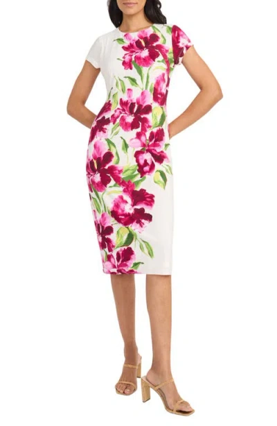 Maggy London Floral Cocktail Dress In Soft White/wine