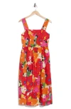 Maggy London Floral Cotton Voile Fit & Flare Dress In White/flame Red