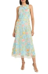 Maggy London Floral Embroidered Sleeveless Midi Dress