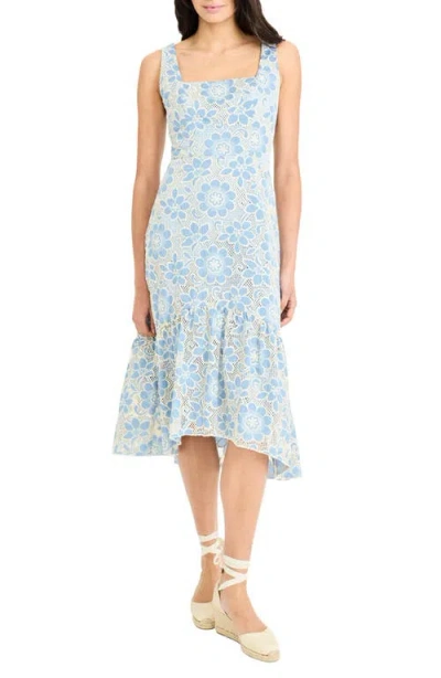 Maggy London Floral Embroidery High-low Midi Dress In Blue
