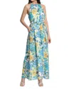 Maggy London Floral Halter Maxi Dress In Soft White/aqua In Multi