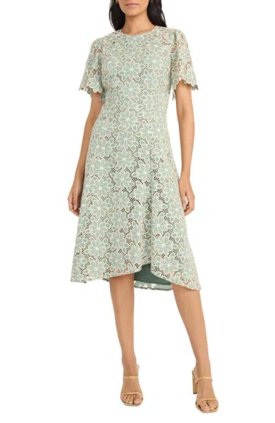 Maggy London Floral Lace High-low Midi Dress In Green,cream
