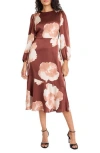 Maggy London Women's Long Sleeve Flower Midi Dress In Brown