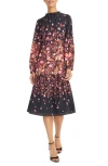 Maggy London Women's Flower Detail Long Sleeve Dress In Black