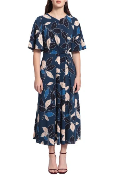 Maggy London Floral Midi Dress In Blue
