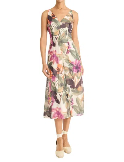 MAGGY LONDON FLORAL MIDI DRESS IN IVORY/BERRY