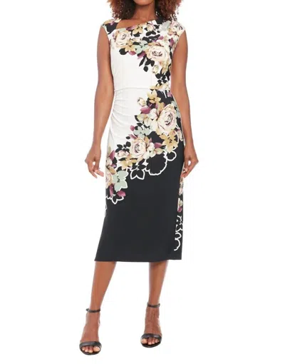 Maggy London Floral Midi Sheath Dress In Black/raspberry In Multi
