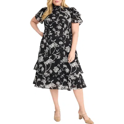Maggy London Floral Print Layered Ruffle Dress In Black