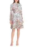 Maggy London Floral Print Long Sleeve Dress In Ivory/pink Bud