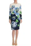 Maggy London Floral Print Midi Sheath Dress In Ivory Blue Beige